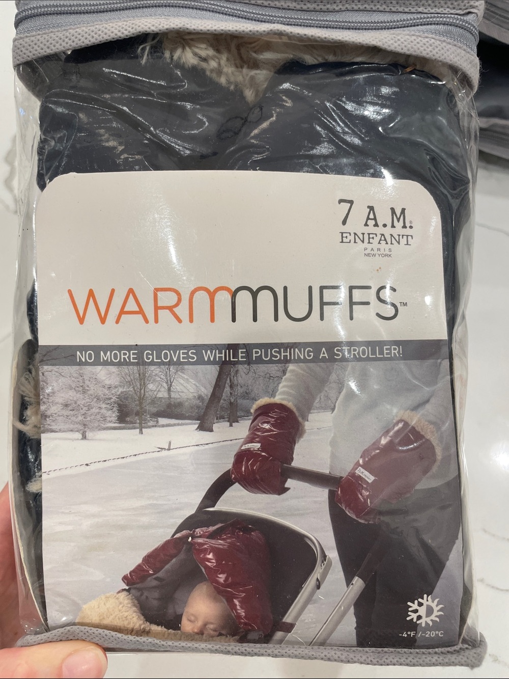 7 A.M. Enfant Warmmuffs Stroller Hand Muff - Navy with Faux Fur Lining